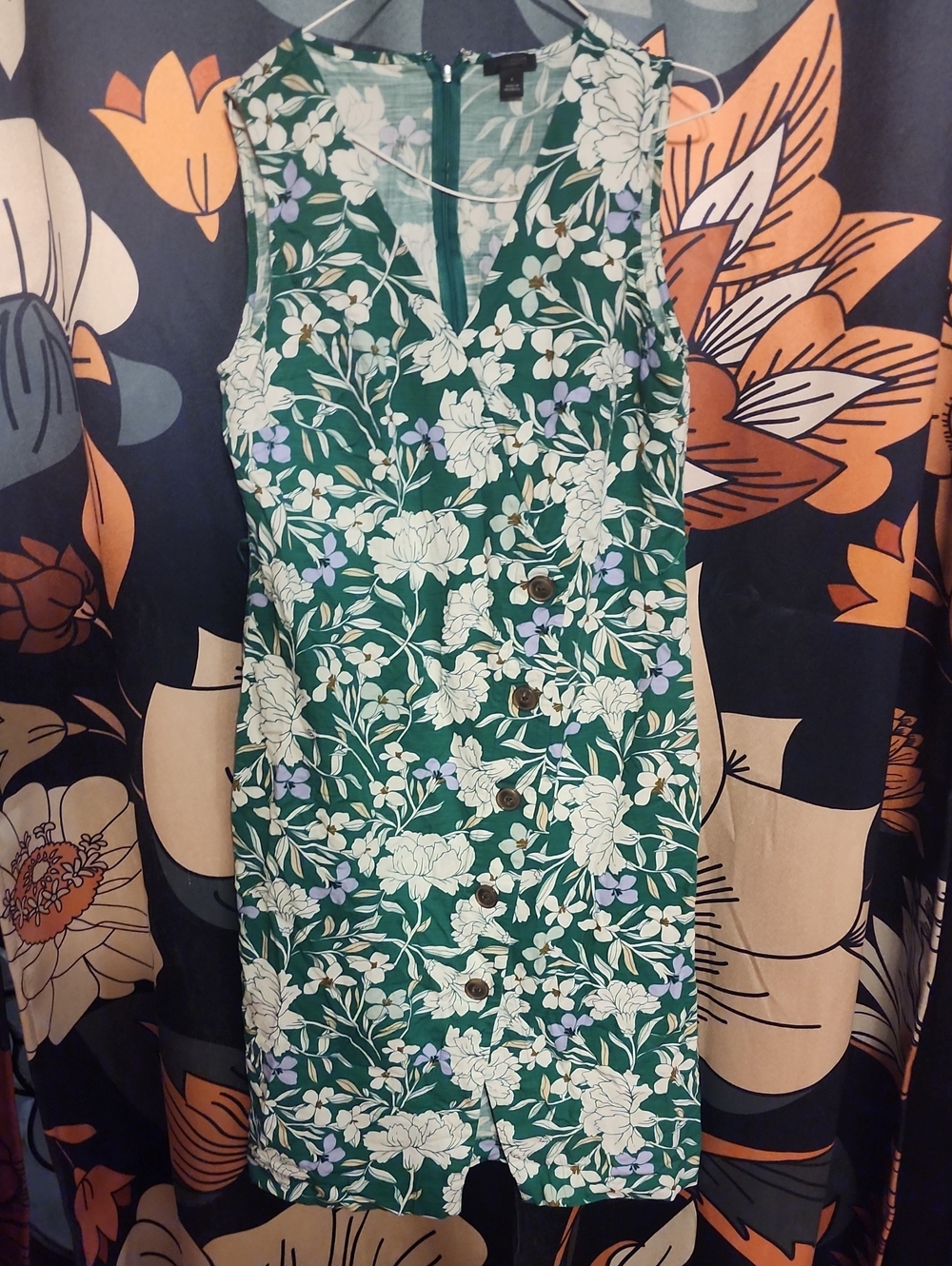 Ann Taylor Green Floral Sleeveless Button Dress
